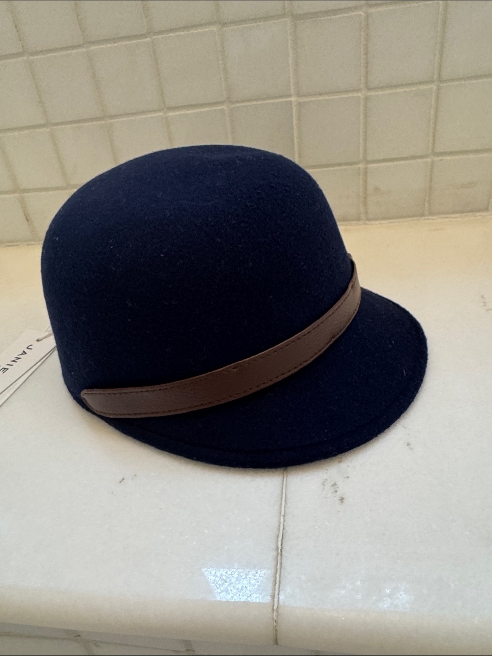 Janie and Jack Navy Wool Cap with Brown Band, 2-3T
